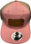 F&F Leather Sign Logo Patch Pony Tail Hat PNY-100m, pink and beige trucker cap with a leather patch logo on the front and a ponytail hole at the back.