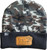 F&F Driduck 3523 Leather Sign Logo Beanie, camouflage knit wool hat with leather patch logo and fleece lining for warmth.