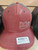 F&F Offset Embroidered Logo Hat, red and charcoal baseball cap with embroidered text and logo, adjustable strap, and ventilation eyelets.