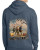 F&F Hooked on Freedom Hoodie, back view of a blue hoodie featuring an illustration of three people fishing on a beach with a dog, and text highlighting 250 years of fishing history.
