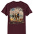 F&F Hooked on Freedom Short Sleeve With Pocket, maroon short sleeve t-shirt featuring a graphic of people fishing at the beach with a dog and fishing gear.