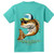 F&F Sporty Drum Youth T-shirt, turquoise-colored T-shirt featuring a graphic of a fish wearing a baseball cap and sunglasses, with 'FRANK & FRANS' printed below.