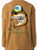 F&F Sporty Drum Youth, brown sweatshirt featuring a graphic of a fish wearing sunglasses and a cap with the text Traff & Frank's.