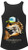 F&F Smoking Drum Ladies Tank, black sleeveless tank top featuring a graphic of a smoking drum fish wearing sunglasses and a cap, with the brand logo at the bottom.