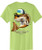F&F Smoking Drum Short Sleeve With Pocket, lime green T-shirt featuring a cartoon fishing fish wearing sunglasses and a cap with text 'FRANK & FRANS' and location 'AVON, NC' on the front.