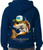 F&F Smoking Drum Zip Hoodie, blue hoodie featuring a graphic of a fish wearing sunglasses and a cap, with the text 'FRANK & FRANS BAIT AND TACKLE' on the back.
