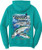F&F Chasing Metal Hoodie, bright teal hoodie featuring a graphic print of various fish species, a lighthouse, and ocean scenery, designed for casual and stylish wear.