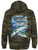 F&F Chasing Metal Hoodie, camo print hoodie with a fish and water design featuring various fish species and the text 'Frank & Friends Fish & Tackle'