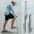 Toadfish Stowaway Surf Spike, person kneeling on the beach demonstrating how to set up the portable surf fishing spike with a schematic diagram of the extended and collapsed sizes.