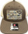 F&F Richardson 115 Inshore Camo Patch Hat, khaki and beige trucker cap with a camouflage patch logo featuring fish and bait company branding.