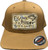 F&F Flexfit 6277 Inshore Camo Patch Hat, tan cap with camouflage patch featuring the text 'Frank & Frans Bait & Tackle' and a fish graphic, adjustable size L/XL, designed for fishing enthusiasts.