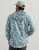 HUK Printed Storm Jacket, back view of a man wearing a light blue camo printed storm jacket with hood.