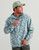 HUK Printed Storm Jacket, man in light blue camouflage-patterned waterproof windbreaker with a zipper front and hood, styled for outdoor activities.