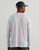 HUK Icon Printed Crew, back view of a man wearing a blue and peach camouflage patterned long-sleeve shirt with the HUK fishing logo on the back.