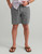 HUK Shoreside Boardshorts, men's grey quick-drying swim trunks with drawstring waist and side pockets.