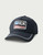 HUK Born Wave Performance Hat, navy blue baseball cap with embroidered patch logo and white piping detail.