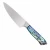 TOADFISH Toadfish 8" Abalone Chef Knife, stainless steel blade with an intricate pattern and a handle with vibrant abalone shell design.