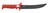 BUBBA BLADE Bubba 8" Flex Knife, black flexible kitchen or outdoor hunting knife with a red textured handle and a curved blade suitable for slicing.