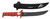 BUBBA BLADE Bubba 8" Flex Knife, black flexible kitchen and utility knife with red textured handle and an included black protective sheath.