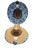 F&F Camo/F&F Sign Logo Patch Straw Hat, a wide-brimmed straw hat with a blue camouflage pattern, featuring a patch with the brand's logo and a chin strap for secure fit.