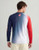 HUK Huk Airweight USA LS Crew, man wearing a long-sleeve sports shirt with a color gradient from navy blue to white and red accents