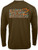 F&G Products Fish on Camo Performance, back view of a brown long-sleeve shirt with a rectangular logo featuring a fish and the text 'Frank & Fran's Bite & Luck' on the upper back.