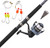 SHAKESPEARE 9' Shakespeare Tiger Spinning Surf Mossy Oak Kit, fishing rod with reel, fishing lures, and fishing accessories arranged for surf fishing.