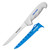 Dexter Russell Dexter SOFGRIP Flexible Fillet Knife with EdgeGuard, a high-quality flexible fillet knife with a white grip and a safety blue EdgeGuard sheath for precise fish filleting.