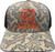 F&F Sobro WaterWood 1983 Fish Box Logo Hat, camouflage baseball cap with orange embroidered fish logo and text.