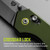 TRUE True REPOSE 3" Wharncliffe Knife, close-up of the knife's blade and handle showing the lock mechanism and green handle design.