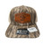 F&F 10/10 Bottomland Leather Sign Logo Patch Hat, camouflage cap with leather patch displaying brand name and logo.