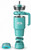 TOADFISH Toadfish Smartgrip Cups, exploded product view of a turquoise insulated handled cup showing its stainless steel straw, clear lid, and detachable Smartgrip base components.