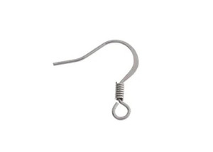 Fish Hook Earwire Flat w/ Coil - Surgical Steel - 1 Pair