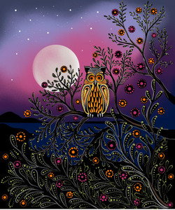 Betty Albert - July Moon - Metallic Panel 36" - Dark Rose Purple