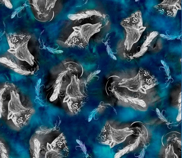 Karen Erickson - Echoes of the Moon - Allover Wolf - Teal
