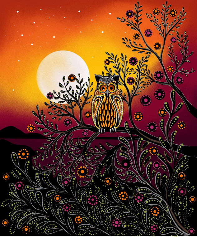 Betty Albert - July Moon - Metallic Panel 36" - Orange Maroon