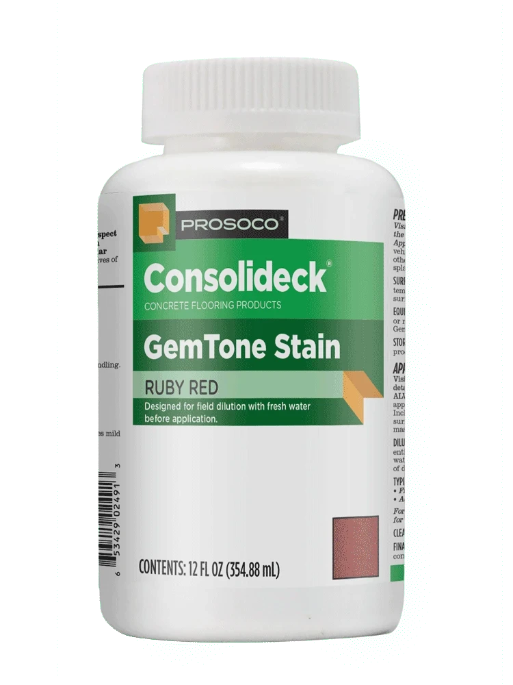 PROSOCO GemTone Stain Ruby Red bottle shown as a reference for Bluestone, 12 oz.