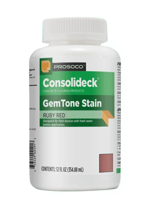 PROSOCO GemTone Stain Ruby Red bottle shown as reference for Light Roast, 12 oz.
