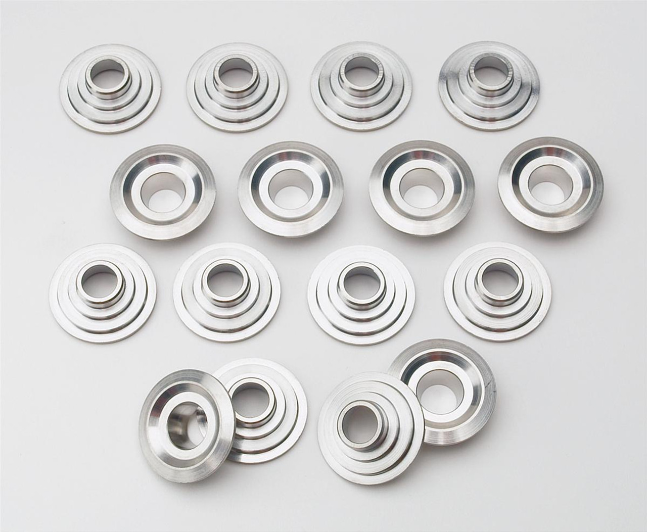 Valve Spring Retainer, 10 Degree, 1.098 in / 0.798 in OD Steps, 1.500-1.550 in Dual Spring, Titanium, Set of 16