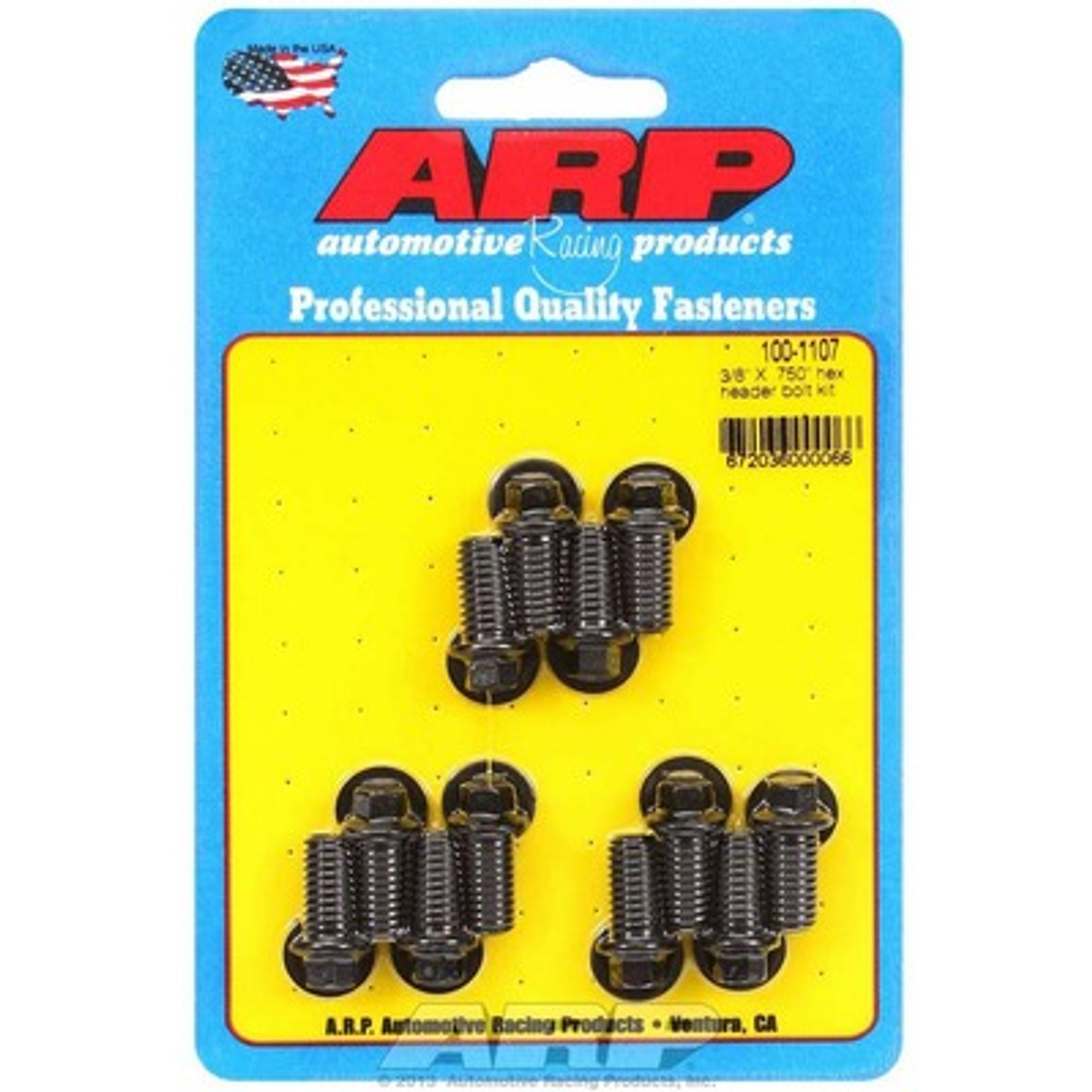 Header Bolt, 3/8-16 in Thread, 0.75 in Long, Hex Head, Chromoly, Black Oxide, Universal, Set of 12