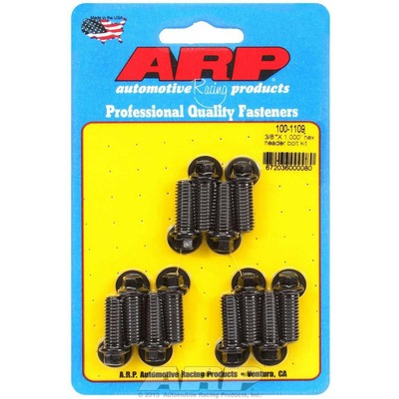 Header Bolt, 3/8-16 in Thread, 1 in Long, Hex Head, Chromoly, Black Oxide, Universal, Set of 12