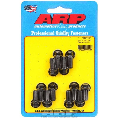 Header Bolt, 3/8-16 in Thread, 0.75 in Long, Hex Head, Chromoly, Black Oxide, Universal, Set of 12