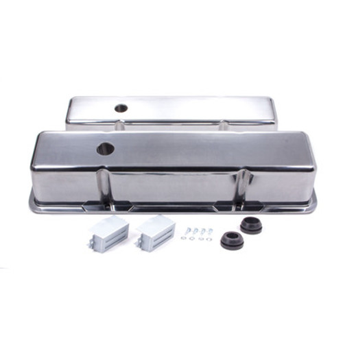 Valve Cover, Tall, 3.688 in Height, Baffled, Breather Holes, Grommets Included, Aluminum, Polished, Small Block Chevy, Pair Valve Cover, Tall, 3.688 in Height, Baffled, Breather Holes, Grommets Included, Aluminum, Polished, Small Block Chevy, Pair