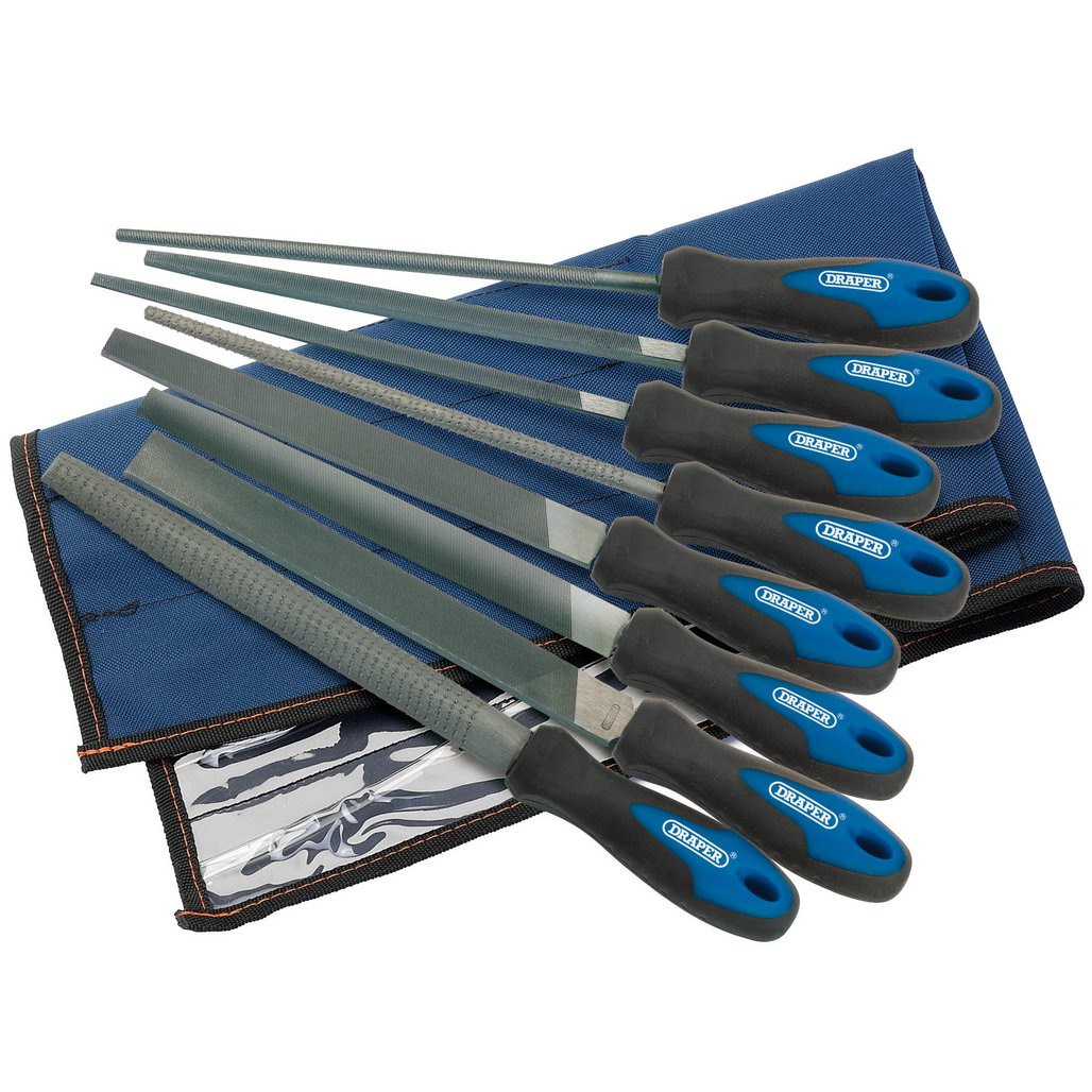Soft Grip Engineers File and Rasp Set, 200mm, Blue (8 Piece