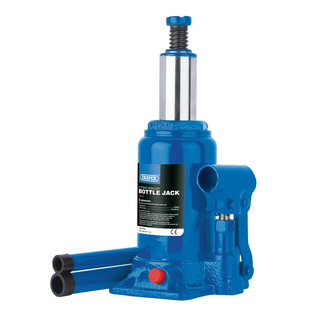 High Lift Hydraulic Bottle Jack, 4 Tonne (13107) | Draper Tools