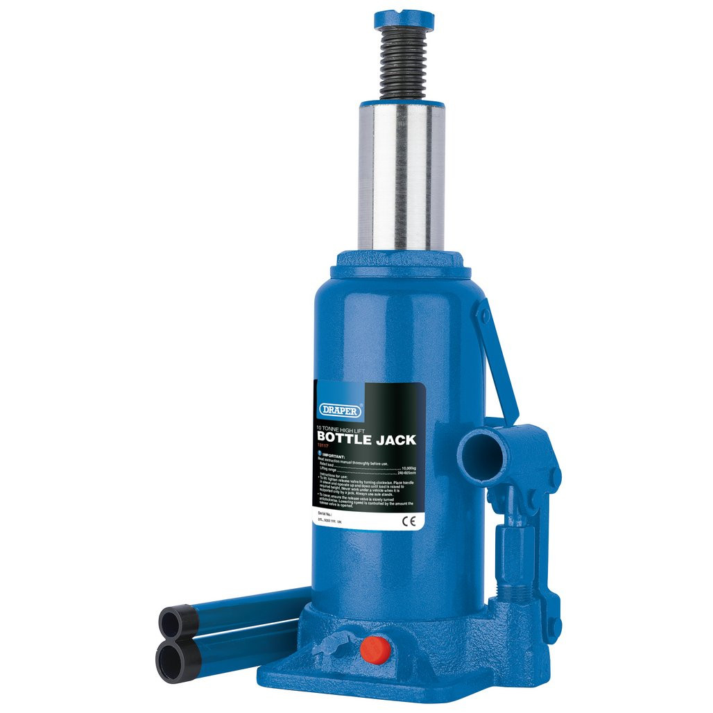 High Lift Hydraulic Bottle Jack, 10 Tonne (13117) | Draper Tools