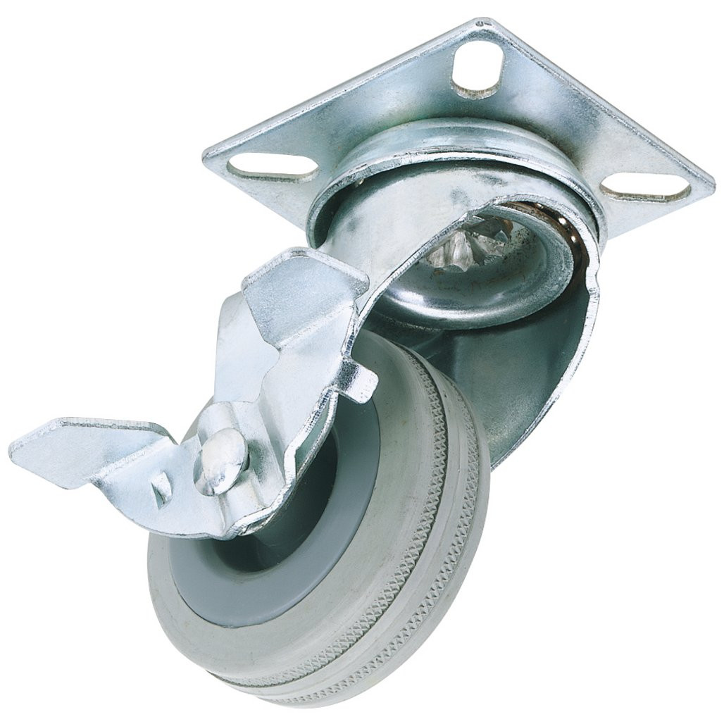 Swivel Plate Fixing Rubber Castor with Brake, 50mm Diameter