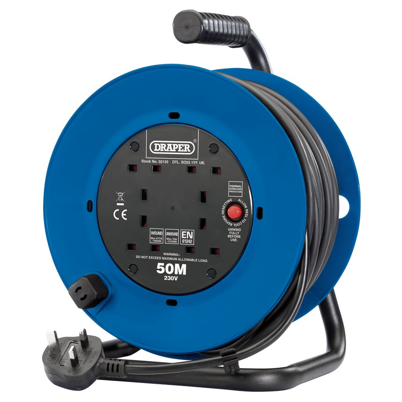 Clarke CCR50 4 Socket 50m Cable Reel With Thermal Cut Out (230V)