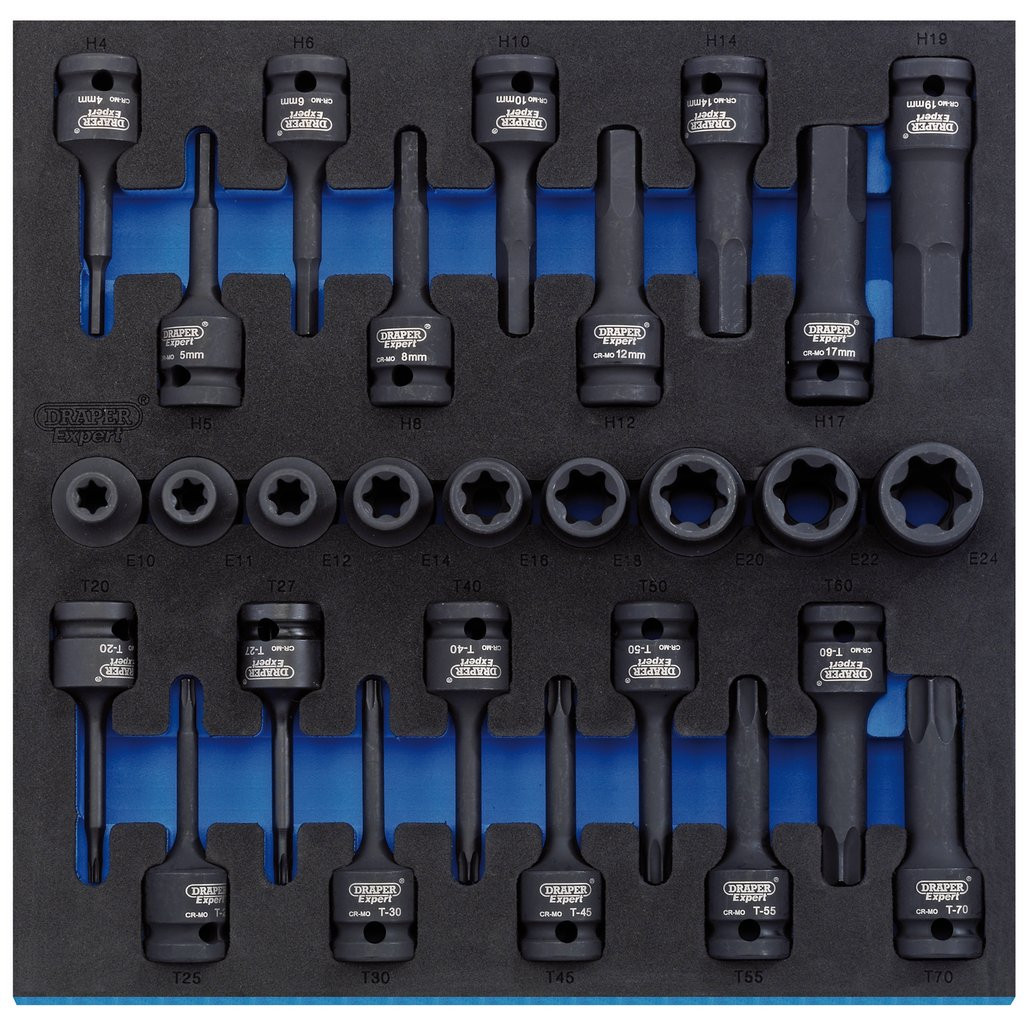 Draper Expert TX-STAR® Impact & Hex Socket Set in 1/2 Drawer EVA
