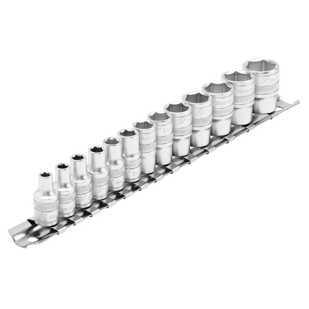 Draper Expert Metric Socket Set on a Metal Rail, 1/4